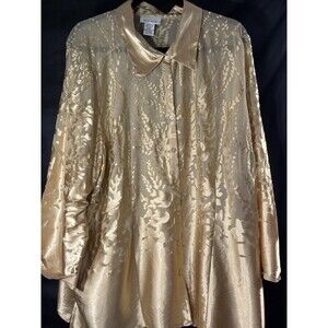 Avenue Gold Embossed Shacket Silk Blend Sz 22-24